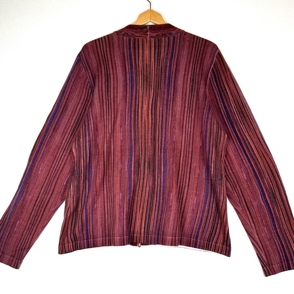 St. John Sport Stripe Wool Zippered Cardigan Sweater - Picture 5 of 10